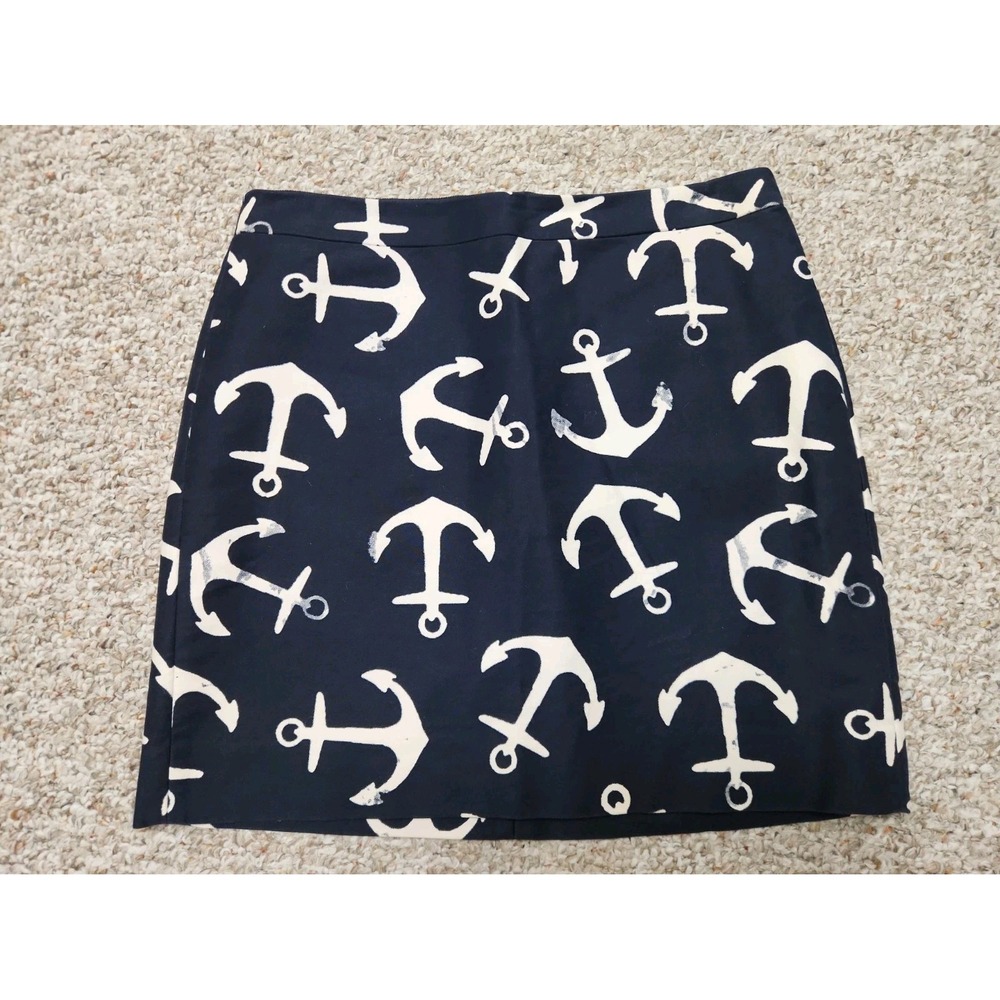 J. Crew Size 6 Navy Blue White Anchor Postage Stamp Skirt Nautical Lined 30x17